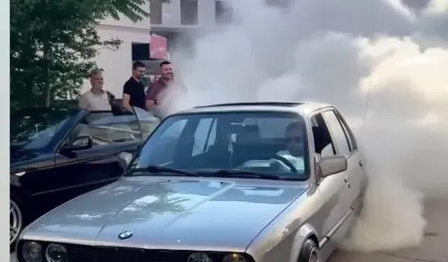 Aksaray'da Düğünde Aracının lastıklerini yakan sürücüye vatandaş tepki gösterdi